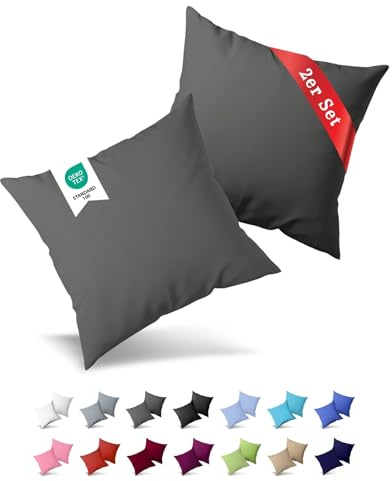 Buymax® Kissenbezug 50x50 cm (2er-Set) 100% Jersey Baumwolle - Kissenbezüge für Kissen 50 x 50 cm - Anthrazit - Kopfkissenbezug mit Reißverschluss - Kissenhülle - Oeko-Tex Zertifiziert