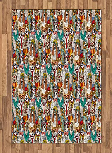 ABAKUHAUS Hundeliebhaber Teppich, Hipster Bulldogge Mops, Deko-Teppich Digitaldruck, Färben mit langfristigen Halt, 120 x 180 cm, Mehrfarbig