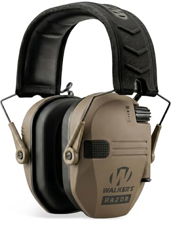 Walker's Razor Slim Shooter Electronic Hunting Folding Hearing Protection Earmuffs with 23dB Noise Reduction and Sound Amplification, Dark Earth