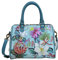 Anuschka Handbemalte Satchel Umhängetasche mit Reissverschluss aus echtem Leder - Jardin Bleu