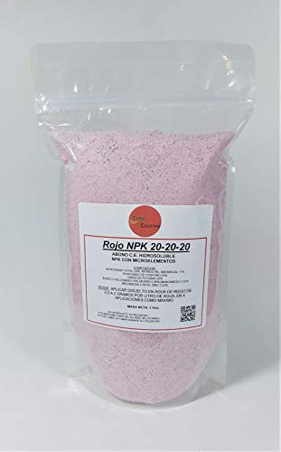 ENGRAIS HYDROSOLUBLE POUR L'IRRIGATION. NPK 20-20-20 AVEC MICRO NUTRIENTES. 1 KG. ENGRAIS COMPLET POUR PLANTES. TC ROJO
