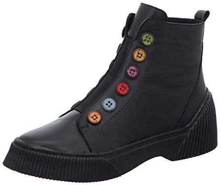Gemini Damen Stiefelette Boot Bunte Knöpfe Stretcheinsatz Coole Sohle 033100-02, Größe:38 EU, Farbe:Schwarz