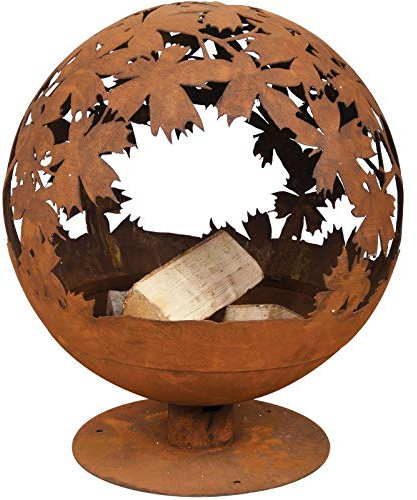 Jet-Line® | Feuerstelle | World | Firebowl | Kugel in Rostoptik | Motiv | Blätter | 58 x 58 x 66 cm | Feuerball | Garten | Dekoration | Design