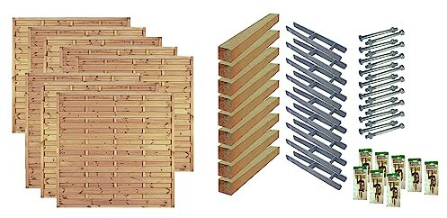 TETZNER & JENTZSCH Zäune Manhatten 6 I Sichtschutz Zaun 180 x 180cm Graugrün I Gartenzaun aus Holz für den Sichtschutz I Zaun mit Lamellenwand I Gartenzaun Komplettset mit Trennwand für den Windschutz