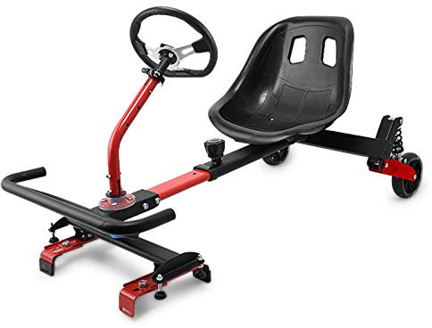 NENGGE Hoverkart mit Lenkrad & Federung Hoverboard Zubehör Sitzscooter Erweiterung Go Kart Kompatibel mit 6,5 Zoll 8,5 Zoll und 10 Zoll Scooter, Verstellbarer Länge,Rot
