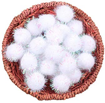 YYCRAFT Glitzernde Lametta-Pompons, glitzernde Kugeln für Bastelarbeiten, Party-Dekoration, Katzenspielzeug (15 mm, schillerndes Weiß), 200 Stück