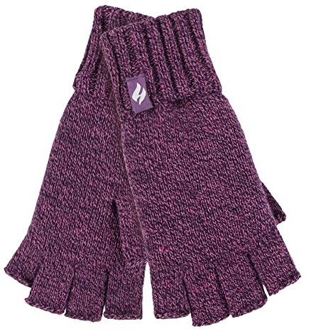 HEAT HOLDERS Handschuhe Fingerlos Damen Warm für Winter Bunt Thermo Handschuhe Ohne Finger mit Fleece Gefüttert (Einheitsgröße, Lila Twist)