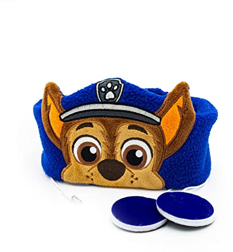 Paw Patrol Stirnband-Kopfhörer und Schlafmaske für Kinder mit Chase dem Zeichentrickheld - Bequem durch weichen Fleece - Kein Druck auf den Ohren - Lautstärkebegrenzung - Ideal für Reisen (Blau)