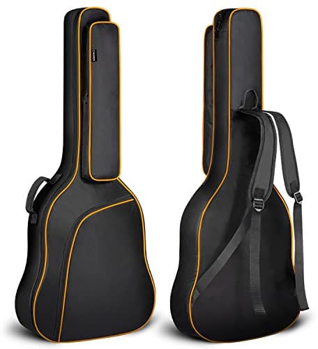 CAHAYA Large Acoustic Guitar Bag Fit 42/43/44 Inch Jumbo, Dreadnought Guitar, 12 mm Thick Padding Dual Adjustable Shoulder Strap Guitar Case Gig Bag, Black with Orange Stripes, Model CY0285