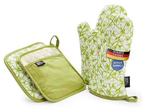 LauterSchutz® Porte-Pots et Gants de Four dans Un Ensemble - en Coton (recyclé) de différentes Couleurs (Vert)