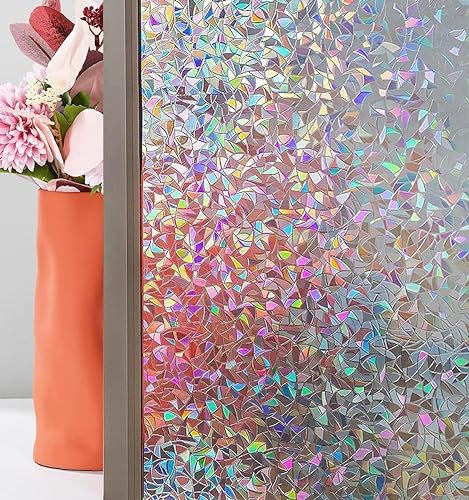 Cinbee 3D Fensterfolie Selbsthaftend Regenbogen Folie Fenster Blickdicht Dekorfolie Bunt (Transparent - Bruchglas, 60x200)