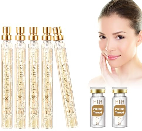 Suero Facial Dorado,Hilo de colágeno Activo,Juego de suero Nano Gold,Reduce las Arrugas,Hidrata Profundamente la Piel (A)