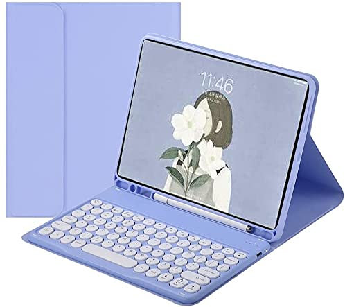 Keyboard Case for Galaxy Tab S8 & Tab S7 11 inch (SM-X700/X706/T870/T875/T878) - Slim Leather Folio Cover with S Pen Holder - Magnetically Wireless Detachable Keyboard - Round Keys (Purple)