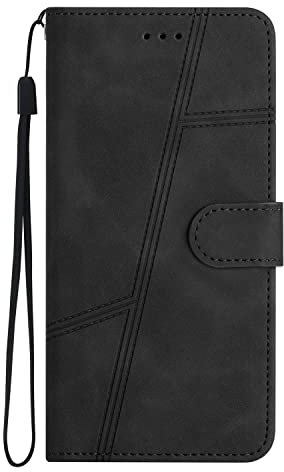 Handyhülle für Samsung Galaxy S5 Hülle Hautgefühl Leder Flip Klappbare Stoßfeste Magnetische [Standfunktion] [Kartenfächern] Schutzhülle -Schwarz