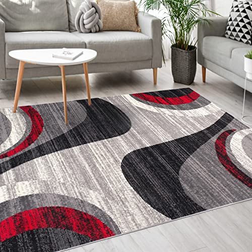 Mazovia Modern Teppich - Kurzflor - Teppich für Wohnzimmer, Schlafzimmer, Esszimmer - ÖKO-TEX Wohnzimmerteppich, Robust und pflegeleicht, Niedrige Florhöhe – Teppiche - grau rot 250 x 350 cm