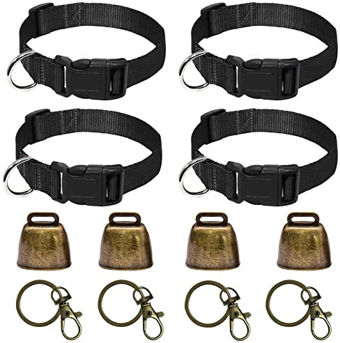 4 Stück Ziegen Halsbänder mit Glöckchen, Ziegen Halsbänder, Schafglocken und Nylonhalsband Set, mit Schließe, Verlustprävention, für Ziegen, Rinder, Pferde, Schafe