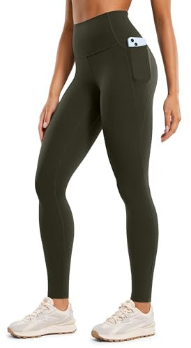CRZ YOGA Butterluxe Damen High Waist Sport Leggings Blickdicht Soft Yoga Hosen Gym Workout Leggins mit Taschen - 71cm Olivgrün 42