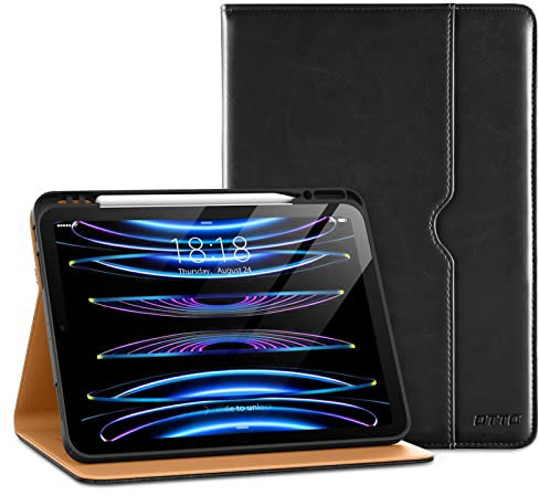 DTTO Hülle für iPad Pro 12.9 6./5./4./3. Generation 2022/2021/2020/2018, Premium Leder Folio Ständer Cover mit Stifthalter - Auto Wachen/Schlafen und Multi-Winkel Betrachtung, Schwarz