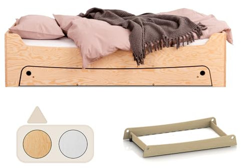 smartwood TILA 10 Kinderbett 80x180 mit Lattenrost und Schublade - Holz Kinderbett für Jungen & Mädchen - Montessori Bett mit Lattenrost 180x80 cm - Naturalholz
