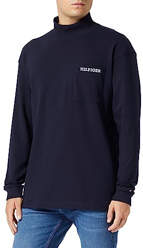 Tommy Hilfiger Men's T-Shirt Pique Pocket Long-Sleeve Turtleneck, Blue (Desert Sky), M