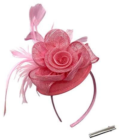 Feather Fascinator Headband/Clip for Weddings, Races, Royal Ascot Hair Piece (Baby Pink)