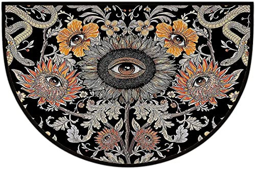 bnil Psychedelic Sunflower Trippy Floral Evil Eyes Half Round Door Mat Outdoor Entrance,for Outside Entry 18x30 in Wear Resistant Semi Circle Floor Mats Area Rugs for Balcony Kitchen