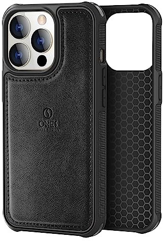 Ones Cover per iPhone 14 Pro Custodia in Pelle PU 『 Quattro Airbag Protezione』『 Anti-Impronta 』『 Paraurti TPU Antiscivolo 』『 Ricarica Wireless』 Sottile, Rigida Antiurto Assorbe gli Urti - Nero