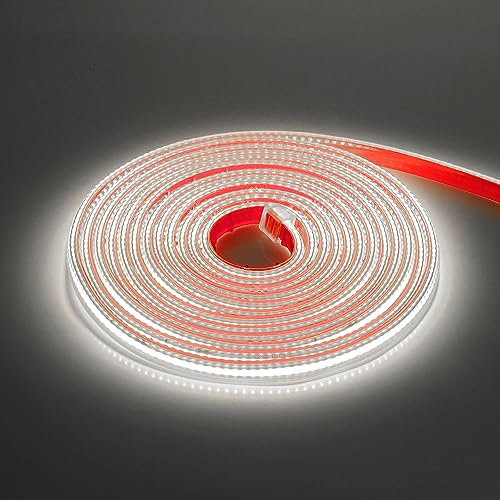 KISUFU Tira de LED COB 220V, Alto brillo 288 LED/m Tira de LED Tener Pegamento de doble cara COB IP65 Impermeable Strip Light para Dormitorio, Bar, hotel, Fiesta de Navidad, cocina.3M,blanca