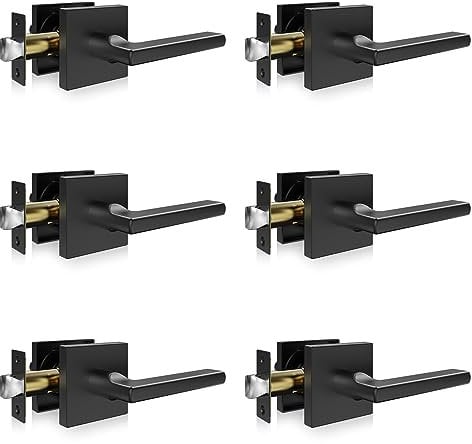 VEVOR 6 Paires de Poignées de Porte Intérieure en Noir Mat Poignée sans Serrure Béquille Réversible Droite-Gauche Sans Verrouillage Ouverture Facile par Une Rotation à 45° pour Couloir Salon Cuisine