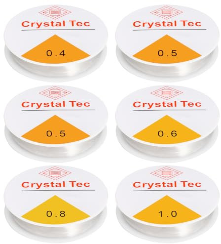 Gummiband für Armbänder 0,4mm 0,5mm 0,6mm 0,8mm 1mm, Armband Elastisch Schnur Transparente Nylonschnur für Perlen (6 Rollen)