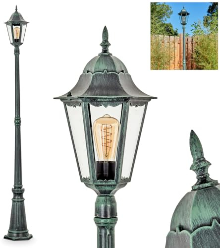 HOFSTEIN Außenstehleuchte Hongkong, Außenwegeleuchte aus Metall/Glas in Schwarz-Grün/Klar, Wegeleuchte im Landhaus/Antik/Retro/Vintage-Design, Garten, Außenbereich, Terrasse, Höhe 206 cm, E27, IP44