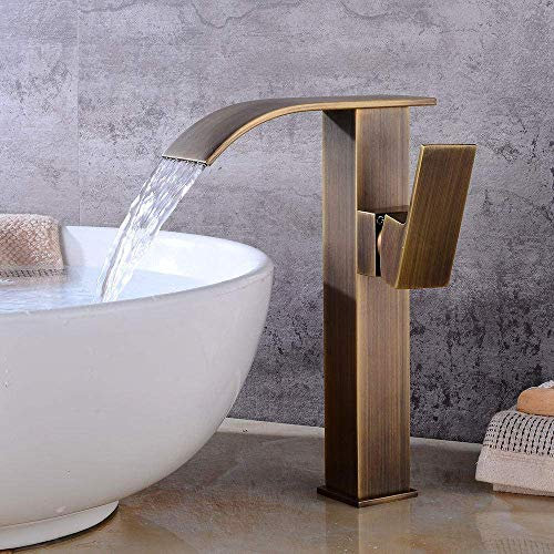 ZERAPH Antikes Aufsatzwaschbecken im europäischen Stil und Kaltwasser-Retro-Kupferhaut-Badezimmer-Wasserfall mit einem Loch