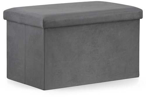 Home Collective Klapphocker, 2-in-1-Hocker und Stauraum, XL - 60 x 38 x 38 cm, 80 kg Sitzlast, 63 l Stauraum, Sitzhocker Aufbewahrungsbox Grauer Samt
