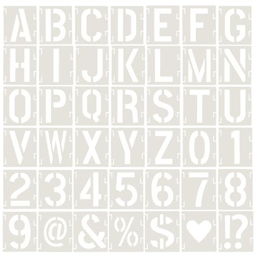 ALAHUGYEF 42 Stk Buchstaben Schablone Set, Alphabet Buchstaben Zahlen Zeichen Schablonen, 10cm Zahlenschablone zum Zeichnen Kunststoff Wiederverwendbare für Airbrush Spray Malerei DIY Handwerk Kunst
