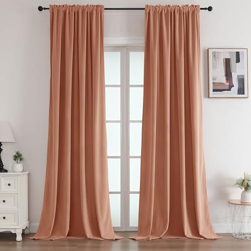 Joydeco Tende per Interni Velluto Oscuranti L 132 x A 245 Termiche Tenda con Tasca Termica per Interni 2 Pezzi Oscurante Anelli per Interni Rosa