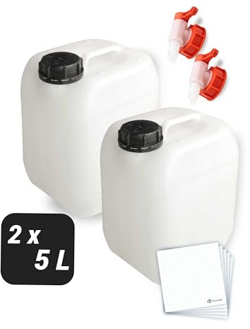 Trevendo 2er-Set Wasserkanister 5 Liter - lebensmittelecht & BPA-frei - ideal für die Wasserversorgung beim Camping - inkl. Auslaufhahn & Schraubverschluss