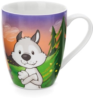 NICI Tasse Wolf Winny & Streifenhörnchen Jojo 310ml Porzellan bunt - Teetasse Kaffee-Tasse Porzellantasse Henkeltasse Tasse Mug mit Henkel für Kalt- und Heißgetränke, Kaffee, Tee, Milch, Kakao