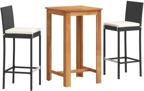 vidaXL Gartenbar Set 3-TLG., Bar Tresen Theke Bartisch Barhocker, Barset Sitzgruppe für Garten Terrasse, Gartentheke Gartenmöbel, Schwarz Massivholz Akazie Poly Rattan