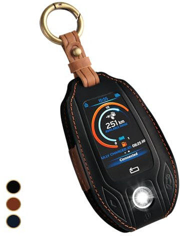 OFF WE GO Schlüsselhülle Cover Leder Autoschlüssel Hülle für Display LCD BMW 5er 6er 7er 8er G01 G02 G05 G07 X3 X4 X5 X7 740li 730li 740li 750li 760li Schlüssel Cover mit Schlüsselanhänger, Schwarz