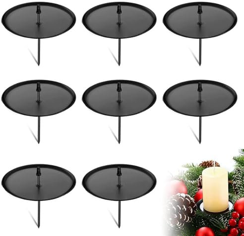 Adventskranz Kerzenhalter, 8 Stück Metall Kerzenleuchter 6cm, Advent Kerzenteller, Kerzenhalter Adventskranz Kerzenstecker für Advent Tisch Deko (Schwarz)