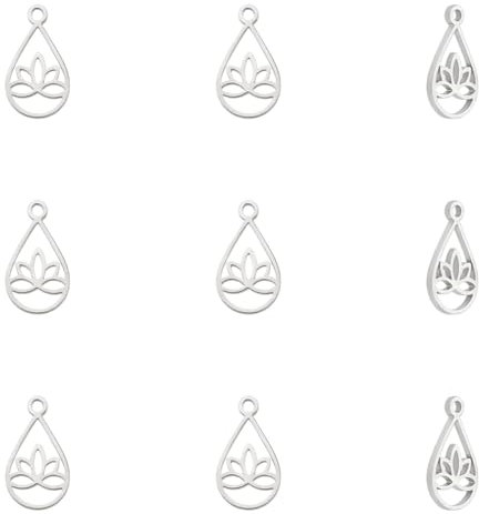 UNICRAFTALE 10 Stück Tropfenform Lotus Anhängern Hohle Lotusblüten Anhänger Edelstahl Anhänger Yoga Anhänger Lotus Anhänger Blumen Anhänger Für Die Herstellung Selbstgemachten Halsketten Armbändern