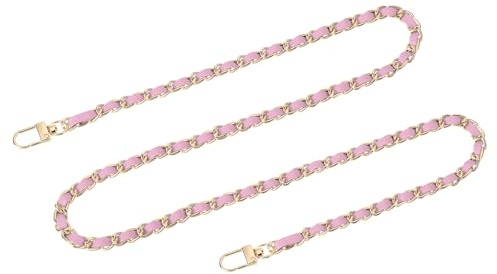 sourcing map Purse Chain Strap, 39 Leather Iron Flat Chain Strap Handbag Chains Purse Straps with Buckles for Shoulder and Cross Body Bags Replacement Strap (Pink Strap + Gold Chain)