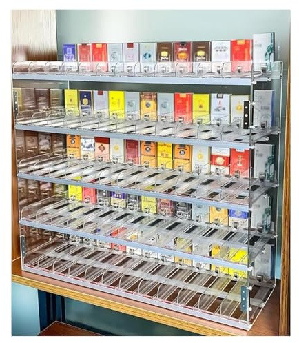 Rygcrud Zigarettenständer Regal, Auto-Zigarettenstößel Display-Halterung, Wandmontiert Vitrine, Acryl Zigarettenregale Für Convenience Stores(68.5x29x64.2 cm)