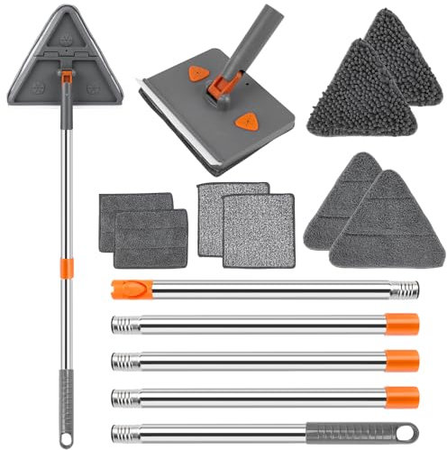 CALBEAU Baseboard Cleaner Tool with Handle, Collapsible Wall Mop with 83 inch Extension Pole, Wall Cleaner Mop with Squeegee, 8 Reusable Cleaning Pads for Cleaning Floor, Window, Cabinet and Ceiling