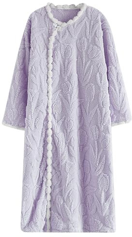 HAOLEI Vestaglia da Donna con Bottoni a Maniche Lunghe in Pile di Lusso Vestaglie Morbido E Leggero Accappatoio Leggero Curvy Accappatoio Abbigliamento da Casa Donna Pigiami Per idee Regalo Natale