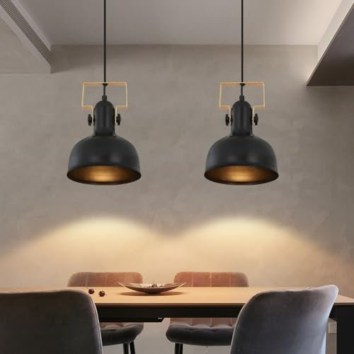 GBLY 2er set Hängelampe Vintage: 1 Flammig Pendelleuchte Esstisch Hängeleuchte Schwarz Retro Esszimmerlampe Industrial E27 Lampenfassung MAX.40W Esstischlampe für Wohnzimmer Schlafzimmer Küche Flur