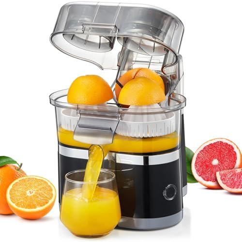 100W Electric Juicer Machine, 500ml Twin Citrus Juice Maker with 18000 RPM Powerful Motor, Easy to Clean and Dishwasher-safe Parts, Fresh Hand Pressed Orange Juice Maker for Whole Fruit
