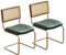 Mid Century Moderne Rattan-Esszimmerstühle Set mit 2 grünen Lederpolstern, Schreibtischstuhl mit Rückenlehne, bequemer Küchen- und Esszimmerstuhl, Metallbeine, 60 cm T x 41 cm B x 87 cm H