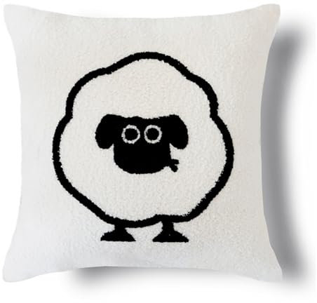 champracer Kissen Schaf 42x42cm Weiß Flauschiges Schaf Kuschelkissen für Kinder und Erwachsene Süßes Dekokissen mit Füllung (Schwarzes Schaf)