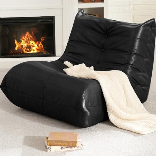 Hobestluk Kaminsofa, faules Bodensofa, Memory-Schaum, großer Sitzsack, Kunstleder, armloser Stuhl für Wohnzimmer, Schlafzimmer, Büro (schwarz)